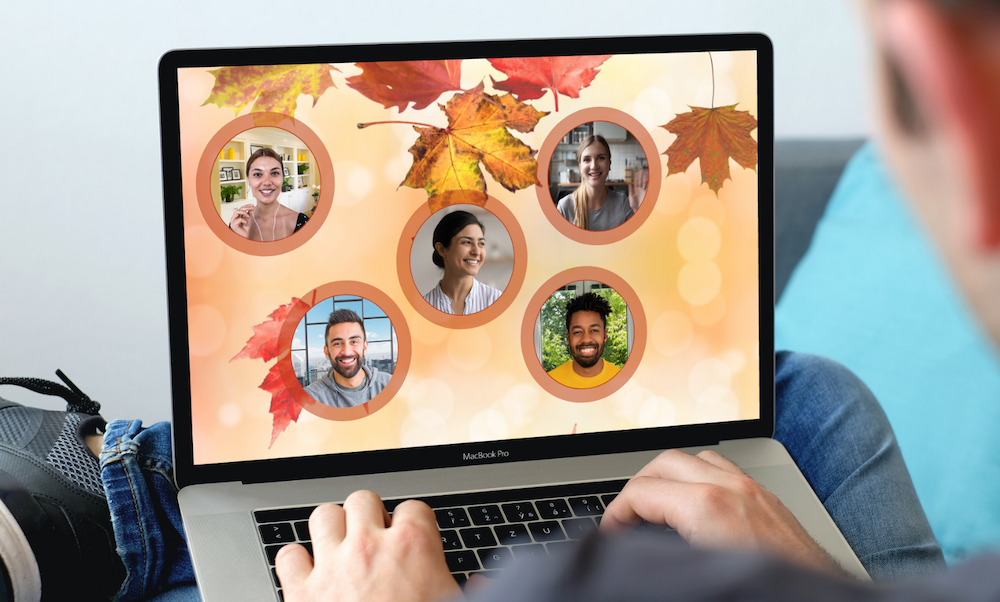15 Ways to Celebrate Thanksgiving in a Virtual Workplace Preciate Meeting with Fall Background